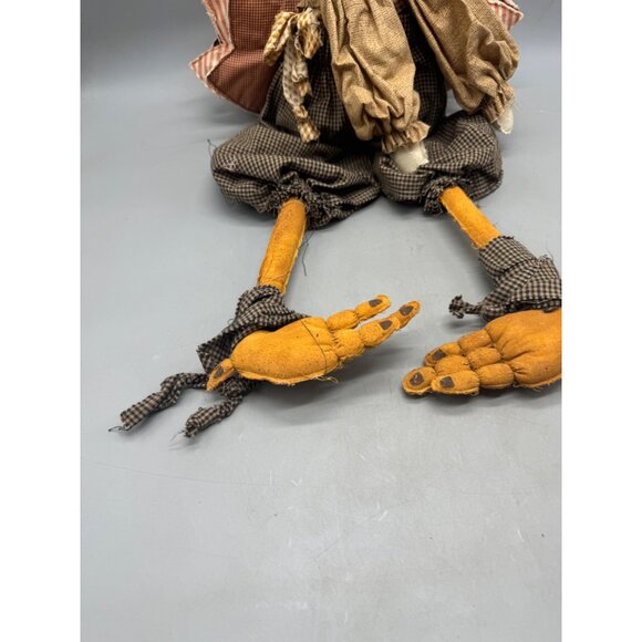 Handmade Fabric Turkey Doll With Plaid Outfit & Straw Details Thanksgiving READ - Picture 2 of 9